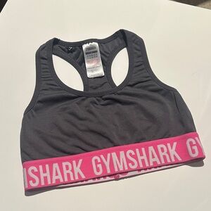 Gymshark Charcoal Gray Sports Bra Hot Pink Logo Band Racerback Size Small